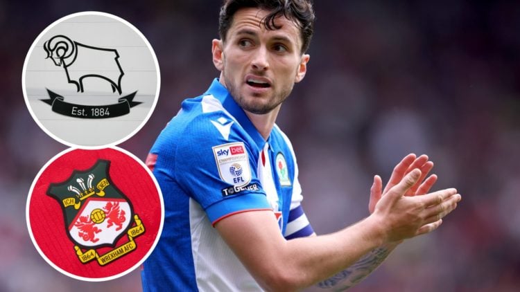 Lewis Travis of Blackburn Rovers applauds during the Sky Bet Championship match between Sheffield United FC and Blackburn Rovers FC. Inset, Derby C...