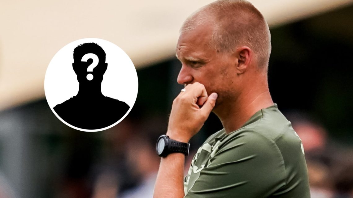 Norwich City manager Liam Manning with mystery player graphic inset.