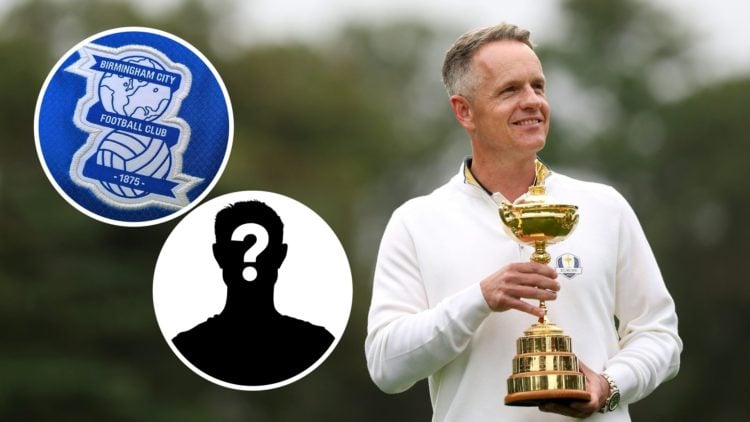 Captain Luke Donald of Team Europe poses with the Ryder Cup trophy prior to the Ryder Cup 2025 at Black Course at Bethpage State Park Golf Course. ...