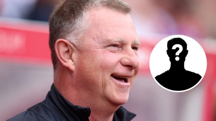 Stoke City manager Mark Robins with mystery player graphic inset.