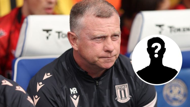 Stoke City manager Mark Robins with mystery graphic inset.
