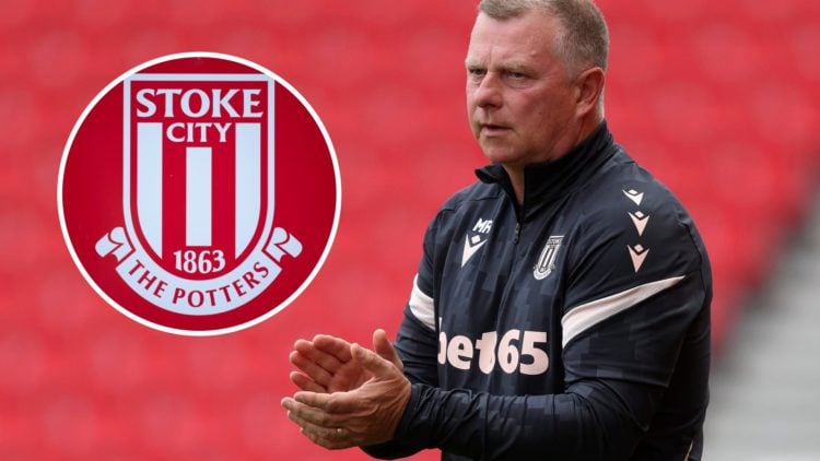 Stoke City manager Mark Robins with club badge inset.