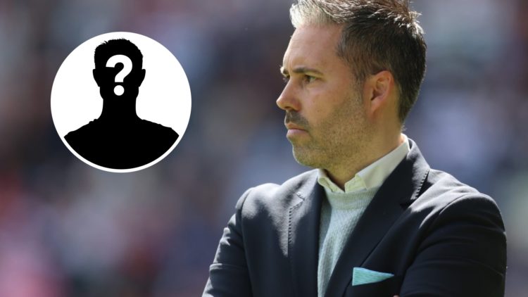 Leicester City manager Marti Cifuentes (right) with mystery player inset (left)