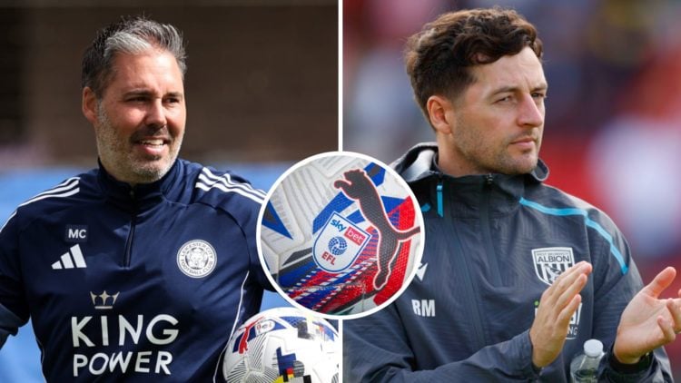 Split image of Leicester City manager Marti Cifuentes and West Brom manager Ryan Mason, with EFL logo inset.
