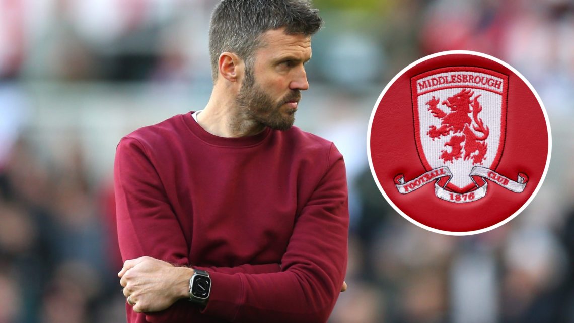 Former Middlesbrough manager Michael Carrick with club badge inset.