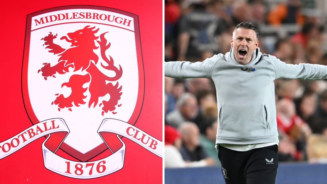 A detailed view of the Middlesbrough badge, Rob Edwards, Middlesbrough Manager, encourages more support