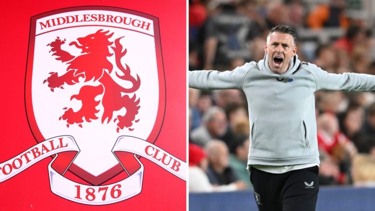 A detailed view of the Middlesbrough badge, Rob Edwards, Middlesbrough Manager, encourages more support