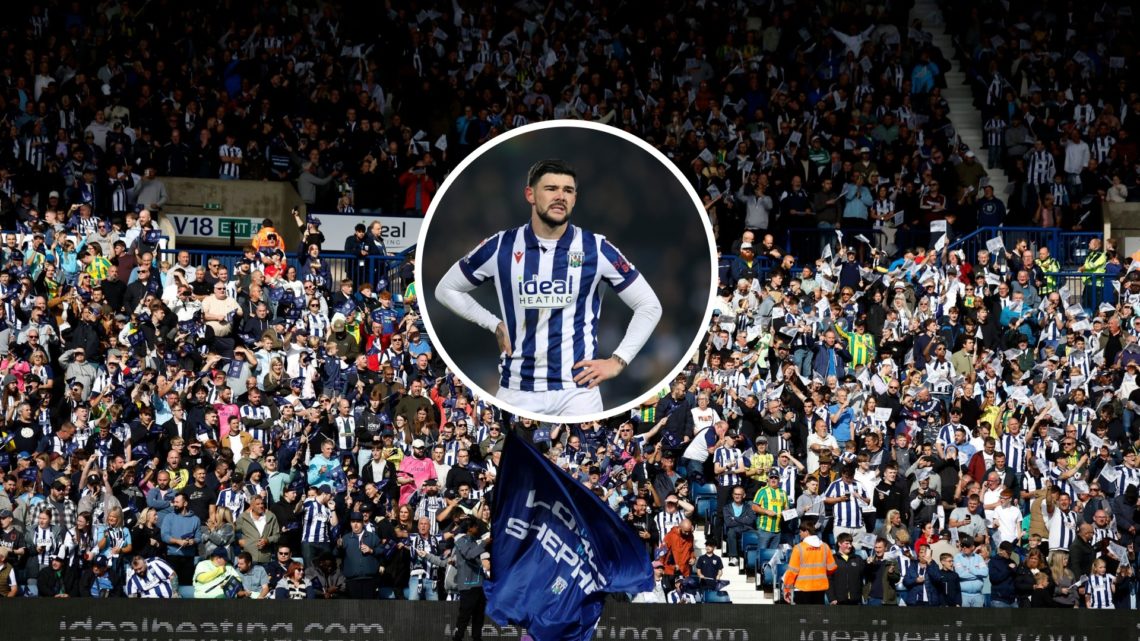 An inset of Alex Mowatt of West Bromwich Albion against Blackburn Rovers, West Brom fans celebrate 125 years of The Hawthorns