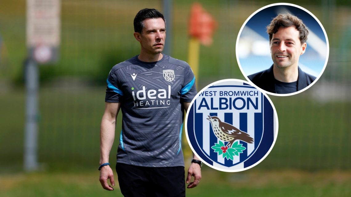 West Brom sporting director Andrew Nestor during pre-season training, an inset of Ryan Mason being unveiled as WBA manager, an inset of the West Br...