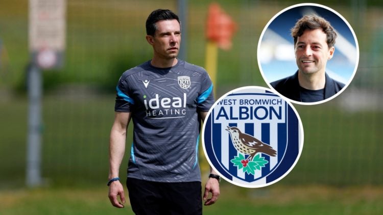West Brom sporting director Andrew Nestor during pre-season training, an inset of Ryan Mason being unveiled as WBA manager, an inset of the West Br...