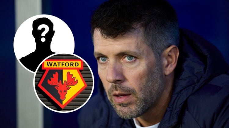 Watford manager Paulo Pezzolano, and inset, the Watford FC badge and a mystery player.