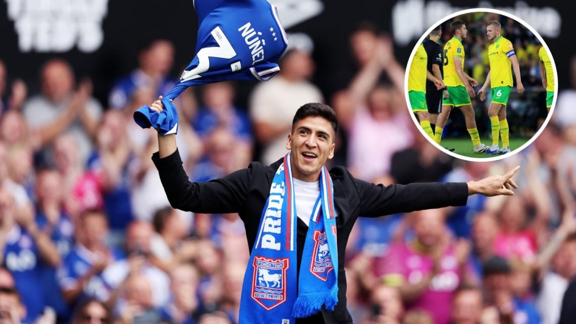 HarryMarcelino Nunez is welcomed to Portman Road by Ipswich Town fans, Harry Darling and Jakob Medic look dejected after Norwich City lost to South...