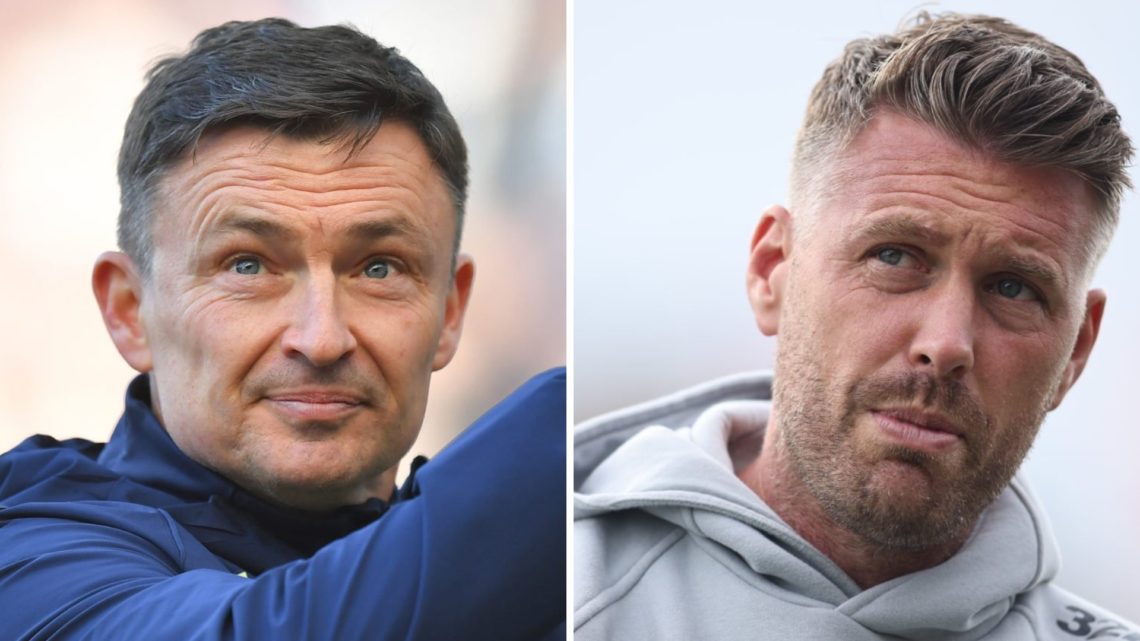 Paul Heckingbottom claps the Preston North End fans (left) and Rob Edwards looks on as Middlesbrough manager (right)