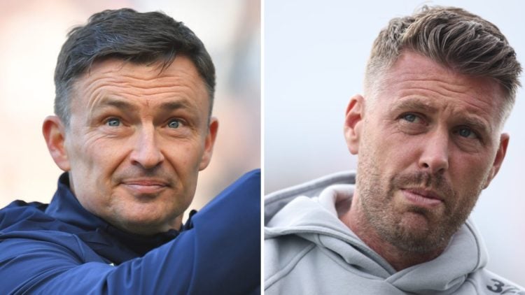 Paul Heckingbottom claps the Preston North End fans (left) and Rob Edwards looks on as Middlesbrough manager (right)