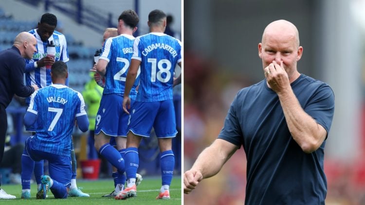Henrik Pedersen provides instructions to the Sheffield Wednesday players, Henrik Pedersen reacts at full time after Wrexham vs Sheffield Wednesday
