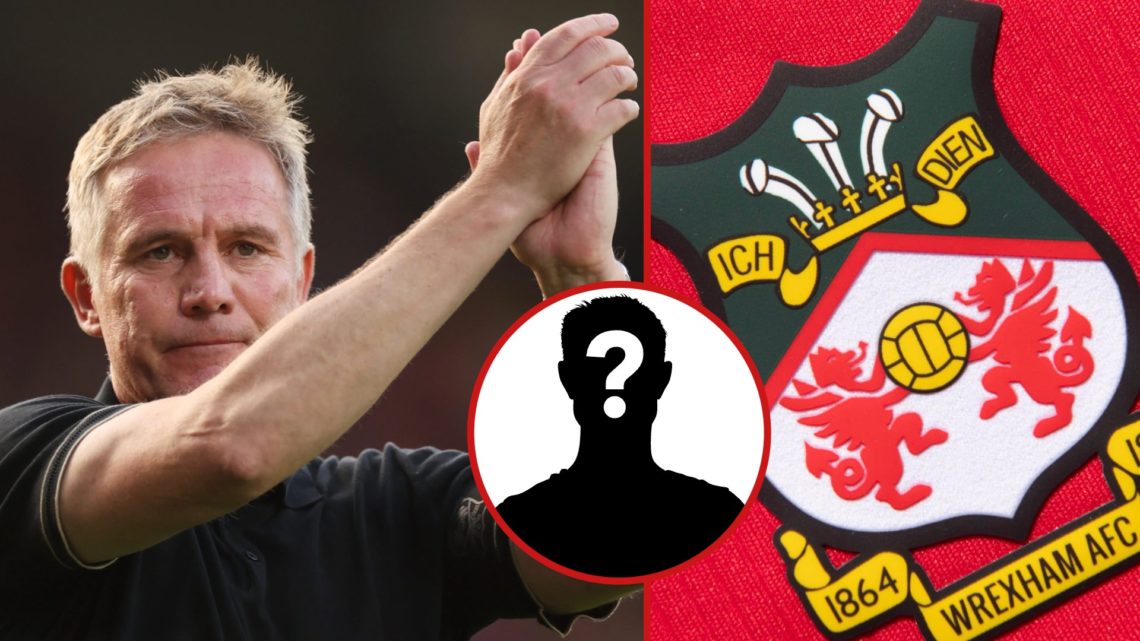 Split image showing Wrexham manager Phil Parkinson and the Wrexham badge