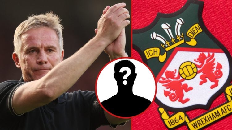 Split image showing Wrexham manager Phil Parkinson and the Wrexham badge