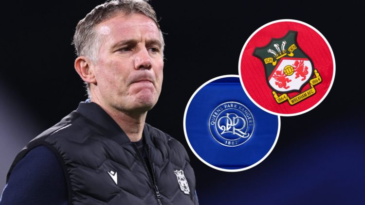 Wrexham AFC manager Phil Parkinson, and inset, the Wrexham badge and the Queens Park Rangers badge.