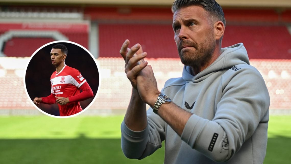Rob Edwards, the Middlesbrough Manager, applauds the fans. Inset, Morgan Whittaker playing for Middlesbrough FC