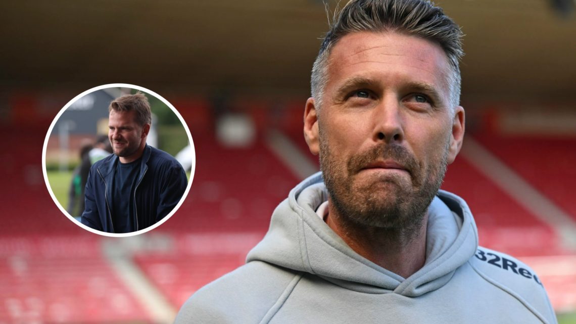 Rob Edwards before Middlesbrough v Deportivo de La Coruna - Pre-season Friendly. Inset, Tom Cleverley Plymouth Argyle head coach ahead of the Sky B...