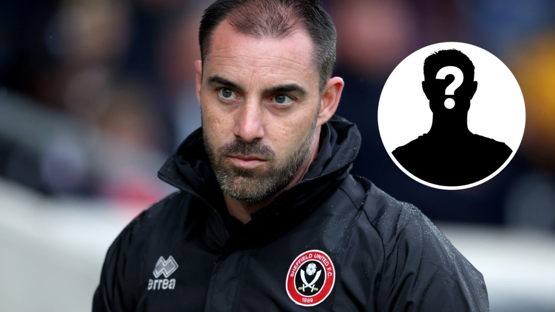 Sheffield United manager Ruben Selles with mystery player graphic.