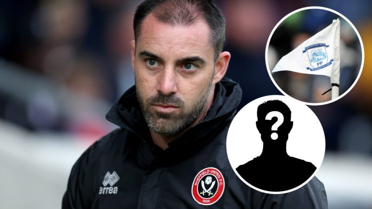 Ruben Selles, Manager of Sheffield United, looks on during the pre-season friendly match between York City and Sheffield United. Inset, Preston Nor...
