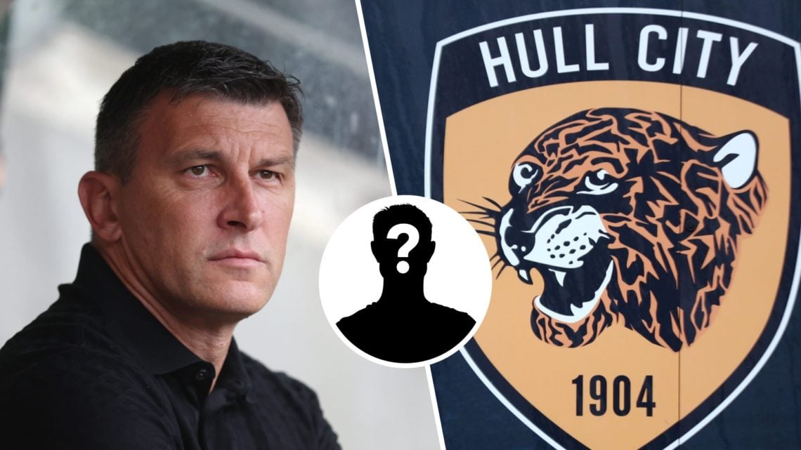 Split image of Sergej Jakirovic and Hull City badge with mystery player graphic inset.