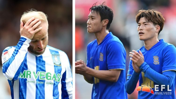 Split image of Sheffield Wednesday player Barry Bannan, and Birmingham City players clapping the supporters.