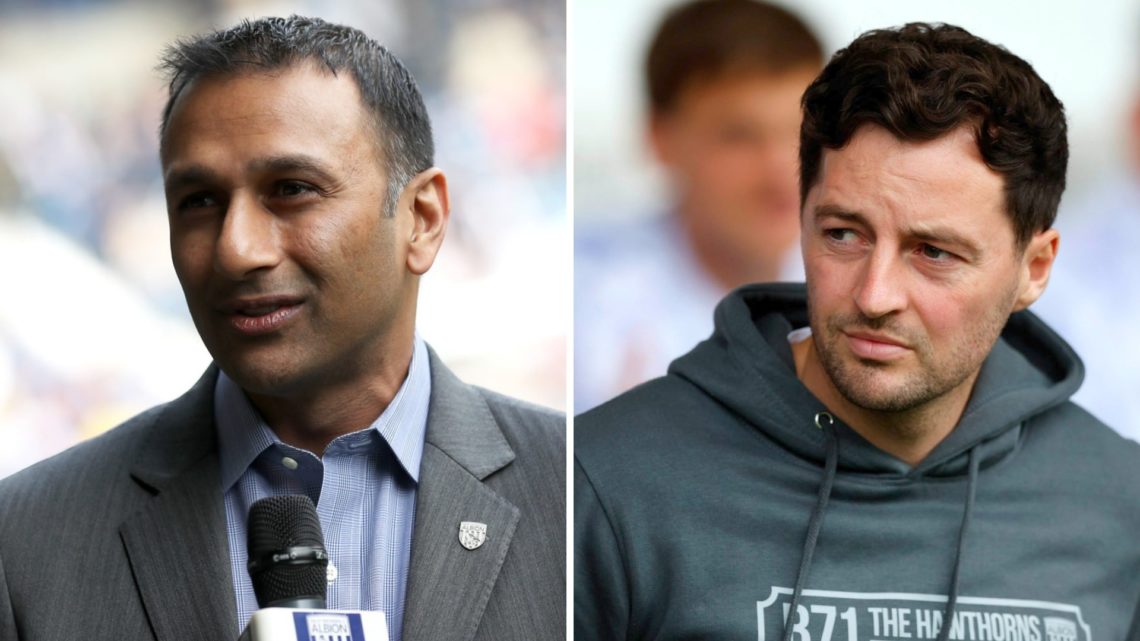 Split image of West Brom owner Shilen Patel (L) and West Brom manager Ryan Mason (R)