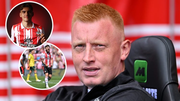 Will Still looks on before Southampton vs Wrexham, Ryan Manning celebrates Southampton's goal vs Wrexham, Tom Fellows is unveiled as a new Southamp...