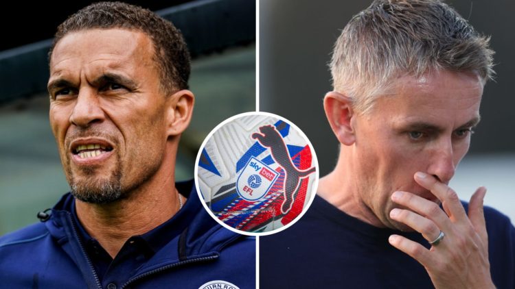 Split image of Blackburn Rovers manager Valerien Ismael and Ipswich Town manager Kieran McKenna. EFL logo inset.