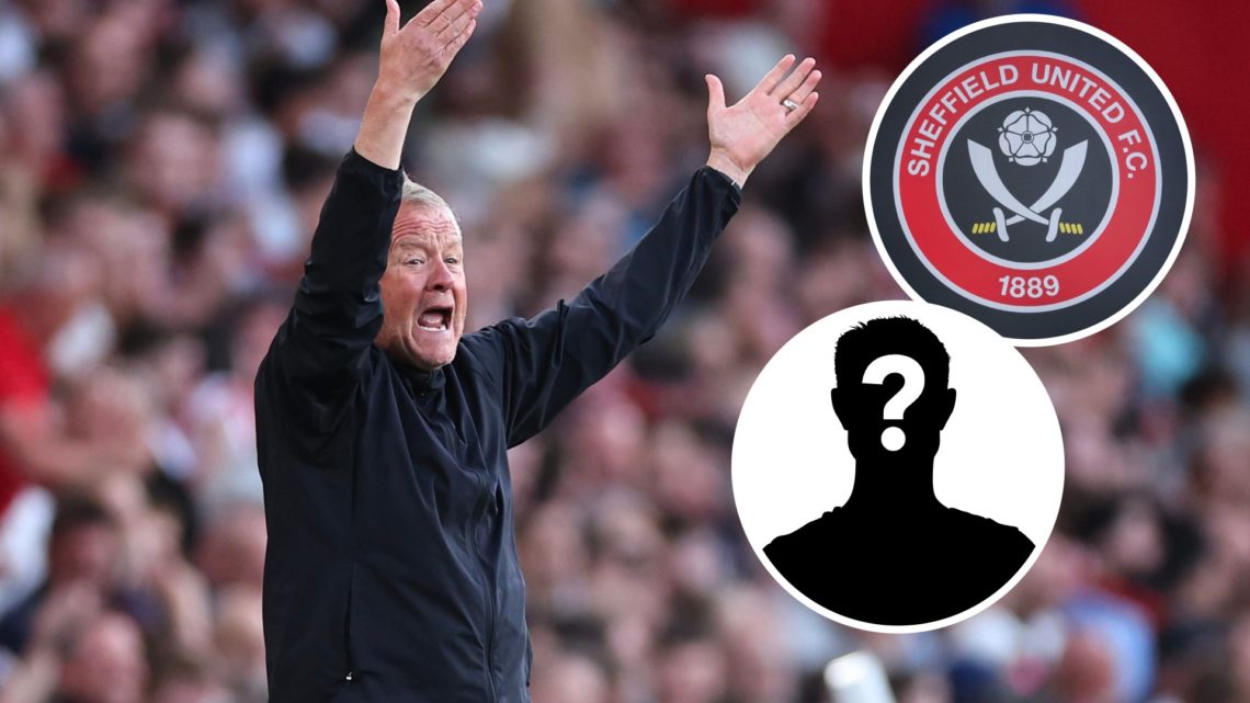 Chris Wilder shouts instructions at his Sheffield United players, an inset of the Sheffield United badge, an inset of a mystery figure