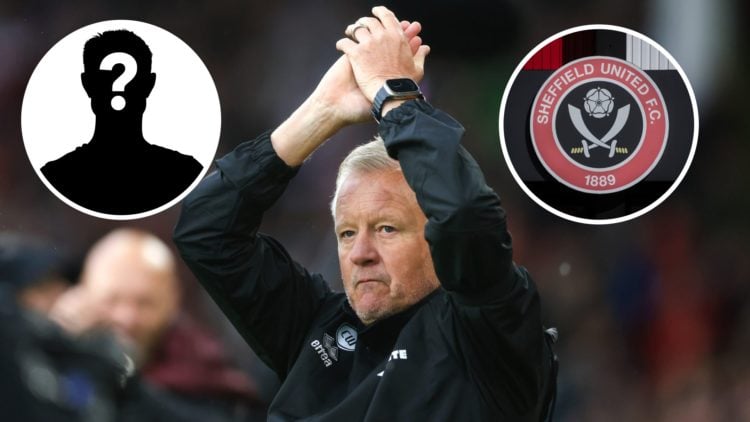 Chris Wilder applauds the Sheffield United fans at Bramall Lane vs Charlton Athletic, an inset of the Sheffield United badge, an inset of a mystery...