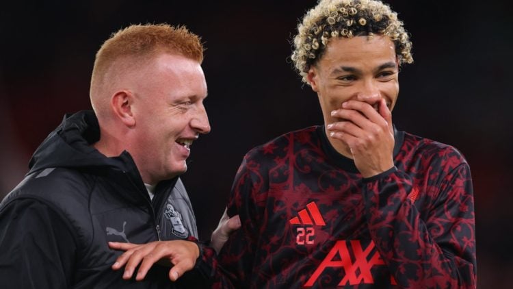 Will Still and Hugo Ekitike in conversation before Liverpool vs Southampton.