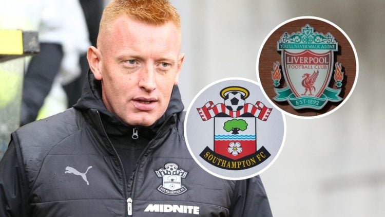 Southampton manager Will Still before a Championship game. Inset, the Liverpool FC badge and the Southampton FC badge.