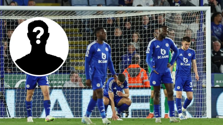 Leicester City's Conor Coady drops to his haunches after his side concede a second goal with team-mate's Luke Thomas and Wout Faes looking dejected...
