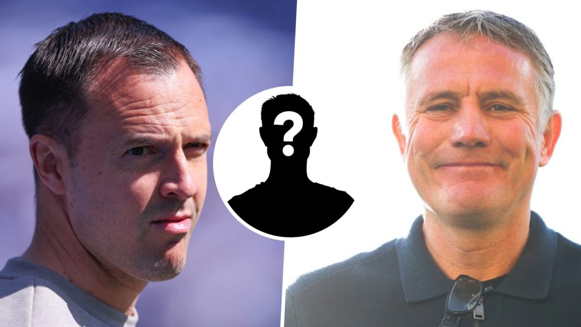 Birmingham City FC manager Chris Davies, and Wrexham AFC manager Phil Parkinson. Overlaid, a mystery player.